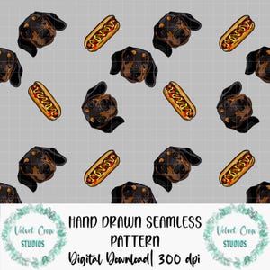 Weiner Dog Dachshund *Hand Drawn* Seamless Pattern Digital Download Digital Papers Vinyl Fabric Surface Design Weenie dog Hot Dog Digital