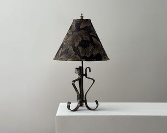 Hand Forged Iron Table Lamp - Arts & Crafts with Morris Style Shade