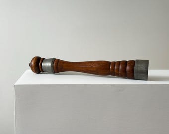 Rustic 19" vintage turned wood and pewter pepper mill