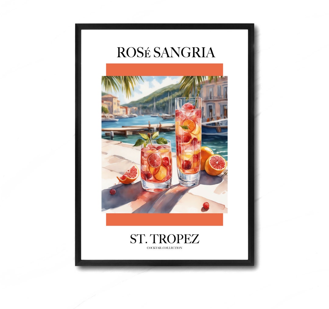 St Tropez Rose Sangria Cocktail Art Printable Digital Etsy