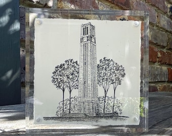 Memorial Bell Tower print in a 4"x4" acrylic frame