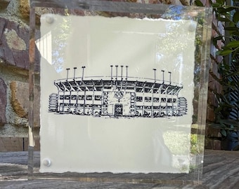 Jordan Hare Stadium print in a 4"x4" acrylic frame