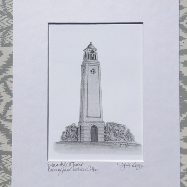 Birmingham Southern College- Edwards Tower matted print