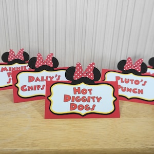 Minnie Mouse Birthday Place Cards Food Labels Party Decoration Mickey Mouse Clubhouse 1st Birthday by FeistyFarmersWife