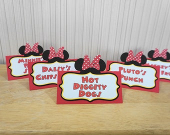 Minnie Mouse Birthday Place Cards Food Labels Party Decoration Mickey Mouse Clubhouse 1st Birthday by FeistyFarmersWife