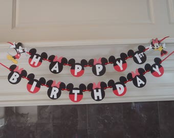 Kids Minnie Mouse Birthday Party HAPPY BIRTHDAY LETTER Flag Banner Decoration