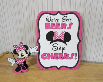 Minnie Mouse Birthday We've Got BEERS Say Cheers Sign Hot Pink Party Decorations by FeistyFarmersWife