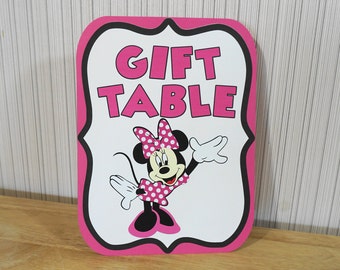 Minnie Mouse Birthday Party Sign, PINK Gift Table Sign Party Decoration, Mickey Mouse Clubhouse Party by FeistyFarmersWife