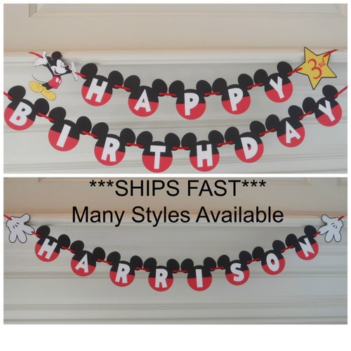 Mickey Mouse Birthday Banner Mickey Mouse 1st Birthday Party Decorations Mickey Mouse Clubhouse Mickey Mouse Ears by FeistyFarmersWife