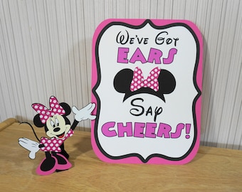 Minnie Mouse Birthday We've Got Ears Say Cheers Sign Hot Pink Party Decorations by FeistyFarmersWife