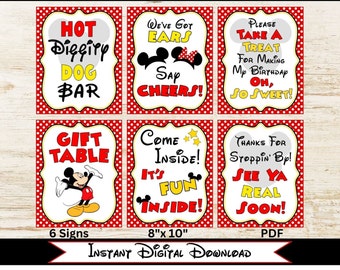 INSTANT DOWNLOAD Classic Red Polka Dot Mouse Party Printable Set of Six - 8 x10 Party Signs by FeistyFarmersWife