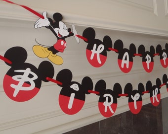 Mickey Mouse Birthday Banner Fancy Font with Age and Custom Name Option by FeistyFarmersWife