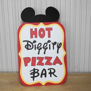 Mickey Mouse Birthday Sign, Hot Diggity PIZZA Bar Standee Party Decoration, Mickey Mouse Clubhouse Party by FeistyFarmersWife