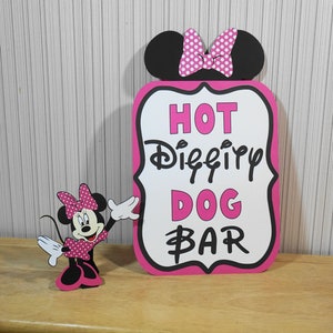 Mickey Mouse Birthday Sign, Hot Diggity Dog Bar Party Decoration, Mickey Mouse Clubhouse Party by FeistyFarmersWife Hot Pink+5"Minnie