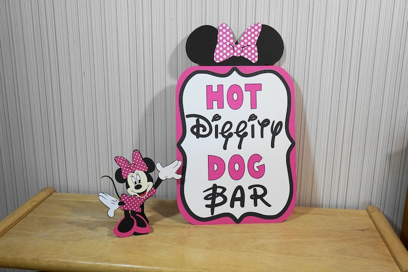 Mickey Mouse Birthday Sign, Hot Diggity Dog Bar Party Decoration, Mickey Mouse Clubhouse Party by FeistyFarmersWife Hot Pink+5"Minnie