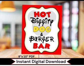 INSTANT DOWNLOAD Mouse Party Printable Hot Diggity Dog & Burger Bar Sign by FeistyFarmersWife