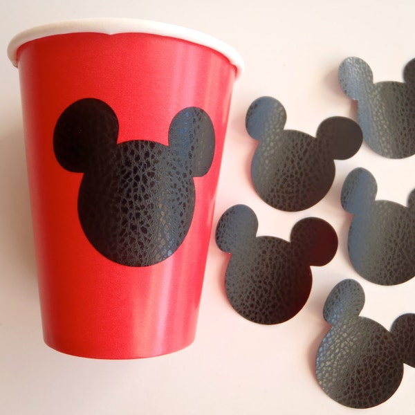 12 Vinyl Cup Stickers Decals / for 9oz. cup / Mouse Ears Theme Birthday Party SHIPS FAST by FeistyFarmersWife