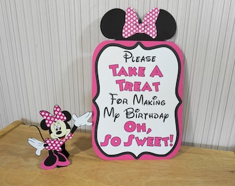 Minnie Mouse Birthday Take A Treat Sign Hot PINK or RED Party Decorations by FeistyFarmersWife