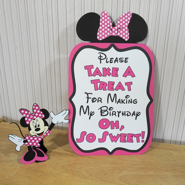 Minnie Mouse Birthday Take A Treat Sign Hot PINK or RED Party Decorations by FeistyFarmersWife