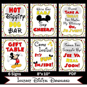 INSTANT DOWNLOAD Printable Mickey Mouse Party Signs Set of Six 8x10 ...