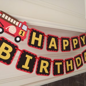 Fire Truck Birthday Banner for Firetruck Party Decorations with Age and Custom Name Option by Feisty Farmers Wife