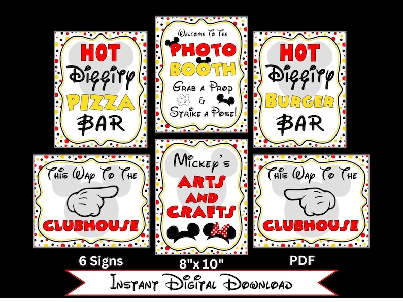 INSTANT DOWNLOAD Mouse Party Printable Set of 6 8x10 Party Signs by FeistyFarmersWife image 1