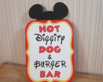 Mickey Mouse Or Minnie Mouse Birthday Sign, Hot Diggity Dog & Burger Bar Party Sign Decoration, Mickey Mouse Clubhouse by FeistyFarmersWife