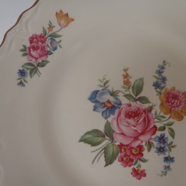 Dinner Plate by SCIO Hazel Pattern 1940s/ Shabby Pink Rose Scalloped edge with Gold Trim / Vintage Dishes by Feisty Farmers Wife