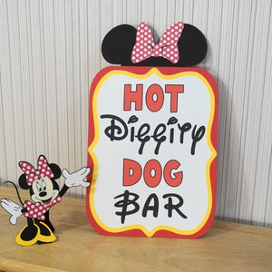 Minnie Mouse Birthday Hot Diggity Dog Bar Sign Hot Pink Party Decorations by FeistyFarmersWife RED