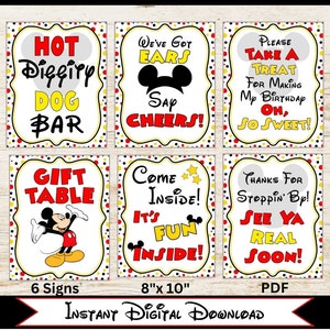 INSTANT DOWNLOAD Printable Mickey Mouse Party Signs Set of Six 8x10 ...