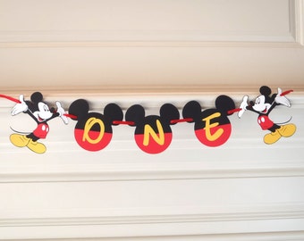 Mickey Mouse 1st Birthday Banner "ONE" or "TWO" 2nd Birthday Party Decoration First Birthday Decorations by FeistyFarmersWife
