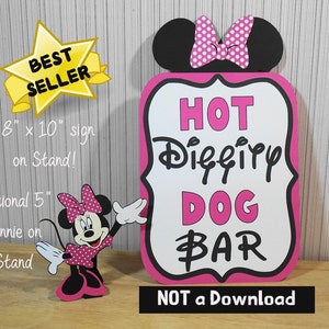 Minnie Mouse Birthday Hot Diggity Dog Bar Sign Hot Pink Party Decorations by FeistyFarmersWife PINK