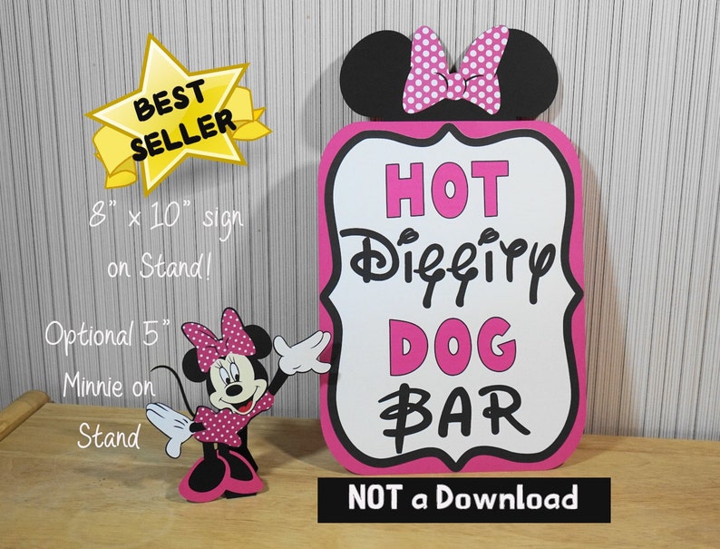 Minnie Mouse Birthday Hot Diggity Dog Bar Sign Hot Pink Party Decorations by FeistyFarmersWife PINK