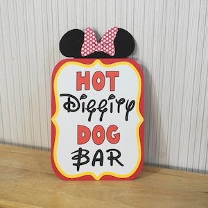 Mickey Mouse Birthday Sign, Hot Diggity Dog Bar Party Decoration, Mickey Mouse Clubhouse Party by FeistyFarmersWife With Red Bow(Minnie)