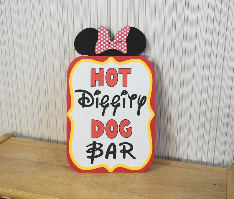 Mickey Mouse Birthday Sign, Hot Diggity Dog Bar Party Decoration, Mickey Mouse Clubhouse Party by FeistyFarmersWife With Red Bow(Minnie)