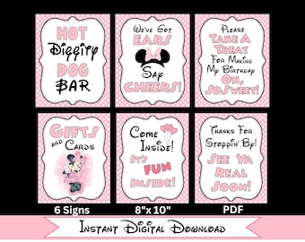 INSTANT DOWNLOAD Light Pink Minnie Printable Set of Six 8x10 Party Signs by FeistyFarmersWife