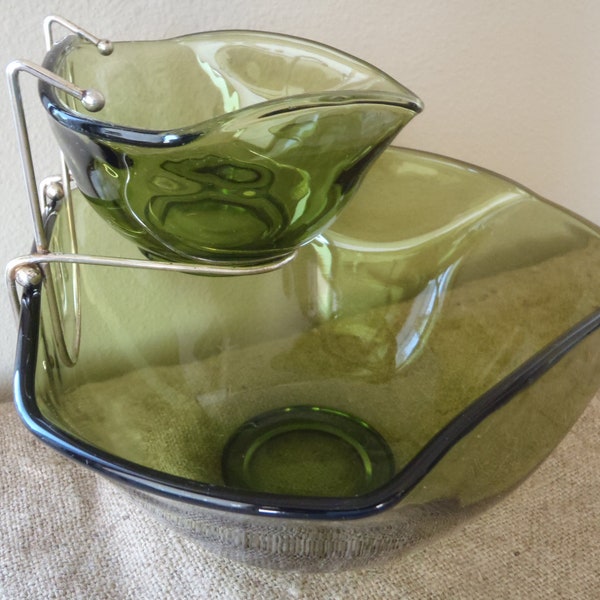 Chip and Dip Set / Large Green Serving Bowl / by Anchor Hocking/ Vintage 60s by Feisty Farmers Wife