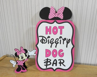 Minnie Mouse Birthday Hot Diggity Dog Bar Sign Hot Pink Party Decorations by FeistyFarmersWife