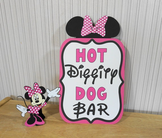 Minnie Mouse Birthday Hot Diggity Dog Bar Sign Hot Pink Party Decorations  by Feistyfarmerswife 