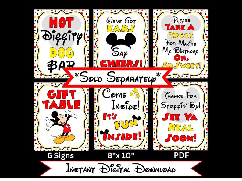 INSTANT DOWNLOAD Mouse Party Printable Set of 6 8x10 Party Signs by FeistyFarmersWife image 8