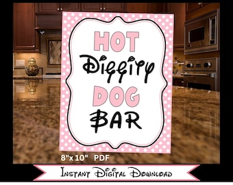 INSTANT DOWNLOAD Light Pink Minnie Printable 8x10 Hot Diggity Dog Bar Party Sign by FeistyFarmersWife