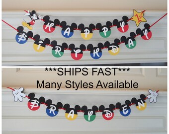 Mickey Mouse Birthday Banner/Mickey Mouse 1st Birthday Party Decorations/Mickey Mouse Clubhouse Banner Ships FAST by FeistyFarmersWife