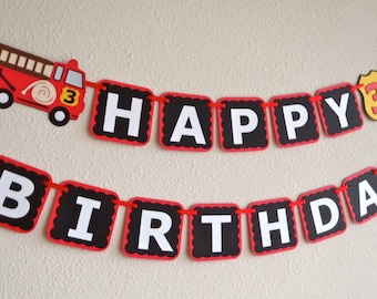 Fire Truck Birthday Banner for Firetruck Theme Party with Age and Custom Name Option by Feisty Farmers Wife