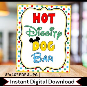 DESCARGA INSTANTÁNEA Imprimible Mickey Mouse Clubhouse Party Hot Diggity Dog Bar Sign Clubhouse Colors por FeistyFarmersWife