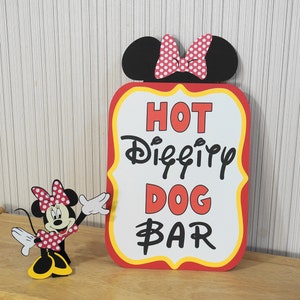 Mickey Mouse Birthday Sign, Hot Diggity Dog Bar Party Decoration, Mickey Mouse Clubhouse Party by FeistyFarmersWife WithRedBow+5" Minnie