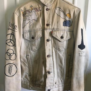 Led Zeppelin jean jacket Levi&#39;s gray vintage &#39;80s denim hand painted
