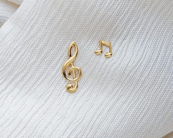Pin’s Duo Musique – broche notes & clé de sol en laiton doré – création artisanale poétique