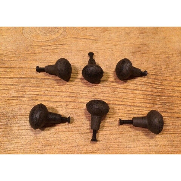 SIX (6) Cast Iron Round Knobs Antique Style 1 1/4" wide by 1 1/4" long Cabinet Door Drawer Knobs Pulls 0184-3758