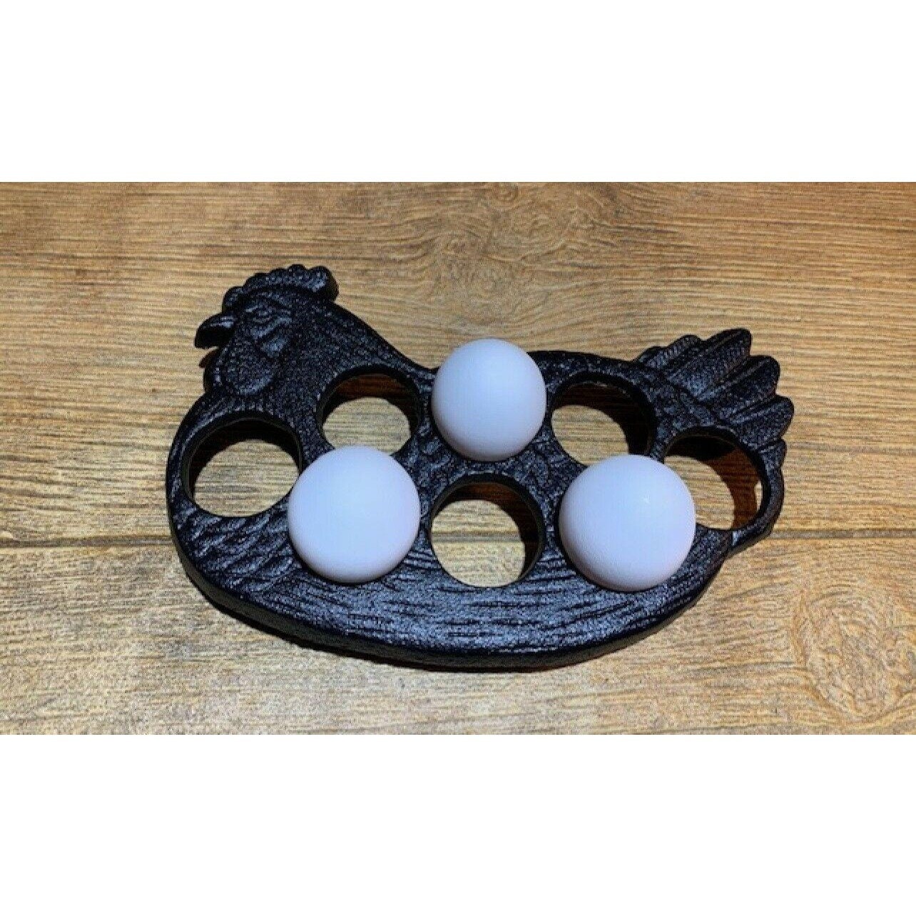 Sungmor Heavy Duty Cast Iron Eggs Holder Countertop Decor - Kitchen & Dining Room Organization Egg Stroage Dsiplay Rack - Vintage Dark Brown Colo