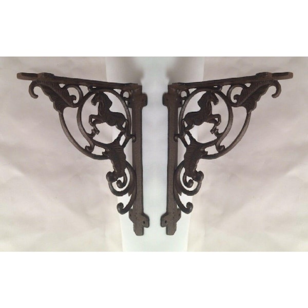 Two (2) Cast Iron Horse Corner Shelf Bracket 9 3/4" tall Home Décor 0170-15009